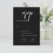 Modern Script Chic Black and White Wedding 出欠カード (スタンド正面)