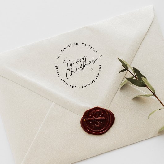 Modern Script Christmas Round Return Address ラバースタンプ