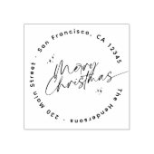 Modern Script Christmas Round Return Address ラバースタンプ (インプリント)