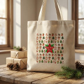  Modern script christmas tote bag rustic ラージトートバッグ