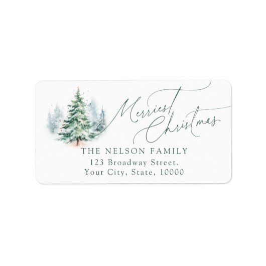 Modern Script Christmas Tree Return Address ラベル (正面)