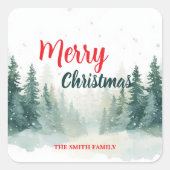 Modern Script Christmas Xmas winter pine tree fore スクエアシール (正面)