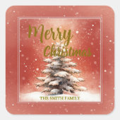 Modern Script Christmas Xmas winter pine tree fore スクエアシール (正面)