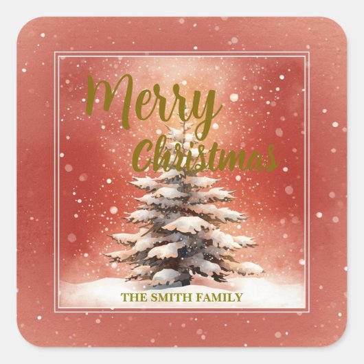 Modern Script Christmas Xmas winter pine tree fore スクエアシール (正面)