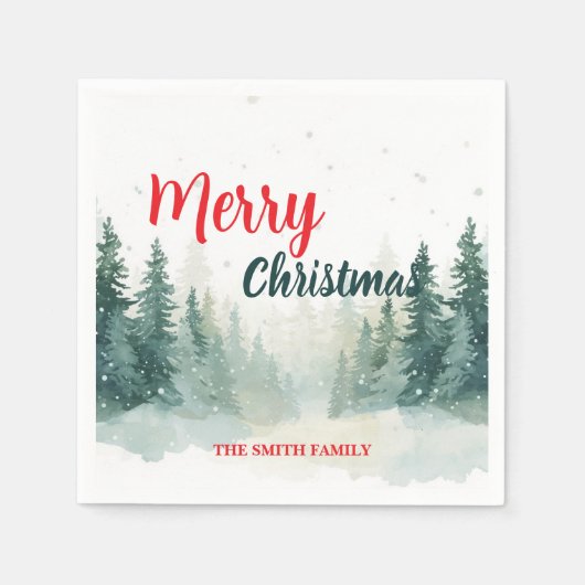 Modern Script Christmas Xmas winter pine tree fore スタンダードカクテルナプキン (正面)