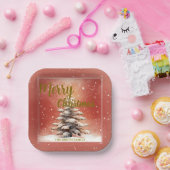 Modern Script Christmas Xmas winter pine tree fore ペーパープレート (パーティー)