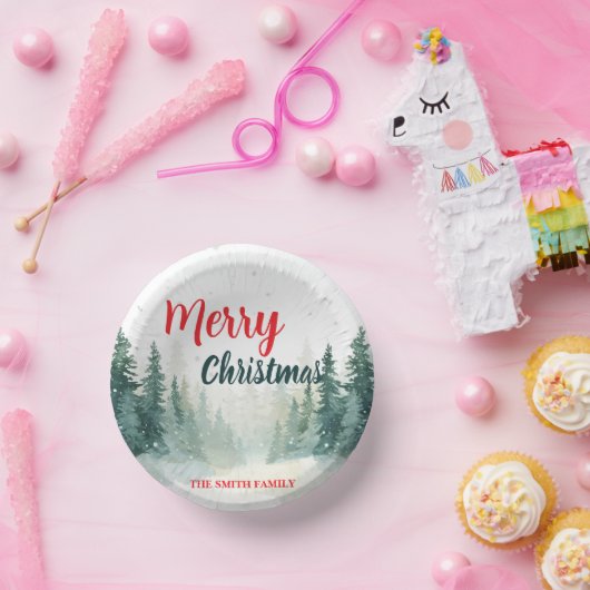 Modern Script Christmas Xmas winter pine tree fore ペーパーボウル (パーティー)