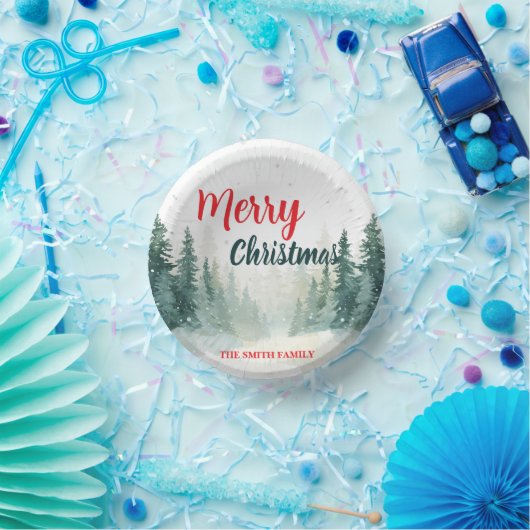 Modern Script Christmas Xmas winter pine tree fore ペーパーボウル (パーティー)