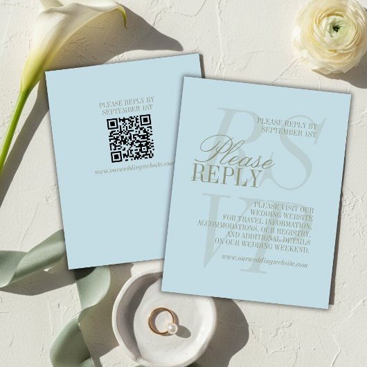 Modern Script Citrus blue QR Formal Wedding  出欠カード