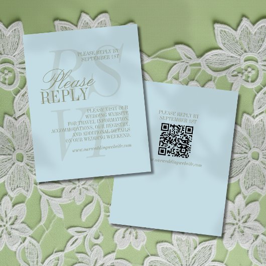 Modern Script Citrus blue QR Formal Wedding  出欠カード