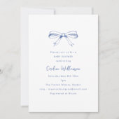 Modern Script Coquette Bow Blue Baby Shower 招待状 (正面)
