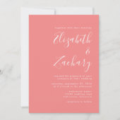 Modern Script Coral Pink QR Code Wedding 招待状 (正面)