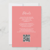 Modern Script Coral Pink QR Code Wedding 招待状 (裏面)