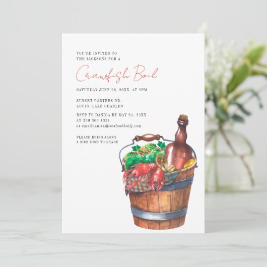 Modern Script Crawfish Seafood Boil Party 招待状 (スタンド正面)