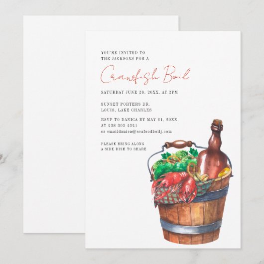 Modern Script Crawfish Seafood Boil Party 招待状 (正面/裏面)