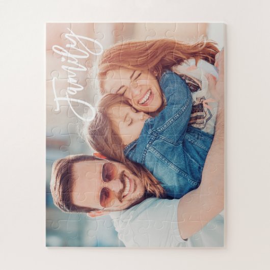 Modern Script Custom Family Photo ジグソーパズル (縦)