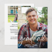 Modern Script Custom Graduate Photos Graduation 案内状 (正面/裏面)