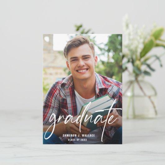 Modern Script Custom Graduate Photos Graduation 案内状 (スタンド正面)