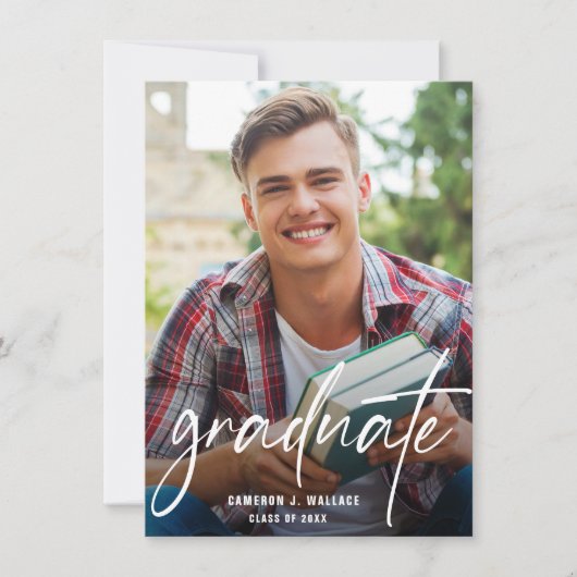 Modern Script Custom Graduate Photos Graduation 案内状 (正面)
