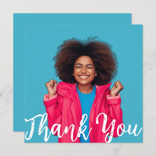 Modern Script Custom Photo Graduation Thank You I 招待状 (正面/裏面)