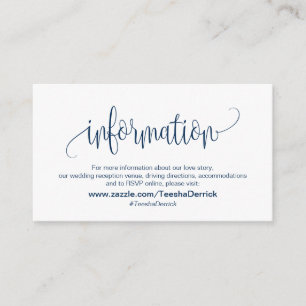 Modern Script, Dark Blue font, Our Wedding Details エンクロージャーカード