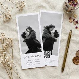 Modern Script Double Sided Bookmark Photo Wedding セーブザデート