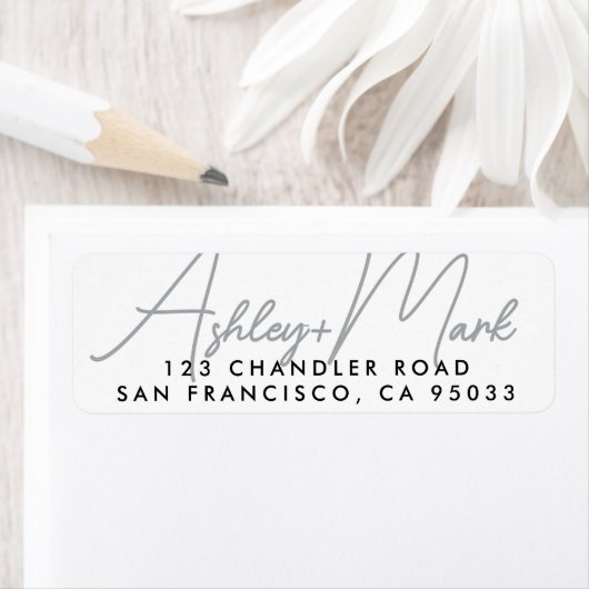 Modern Script Elegant Chic Wedding Return Address ラベル (インサイチュ)