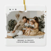 Modern Script Elegant Engagement Photo Keepsake セラミックオーナメント (正面)