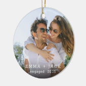 Modern Script Elegant Engagement Photo Keepsake セラミックオーナメント (左)