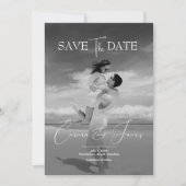 Modern Script Elegant Greyscale Wedding Photo セーブザデート (正面)