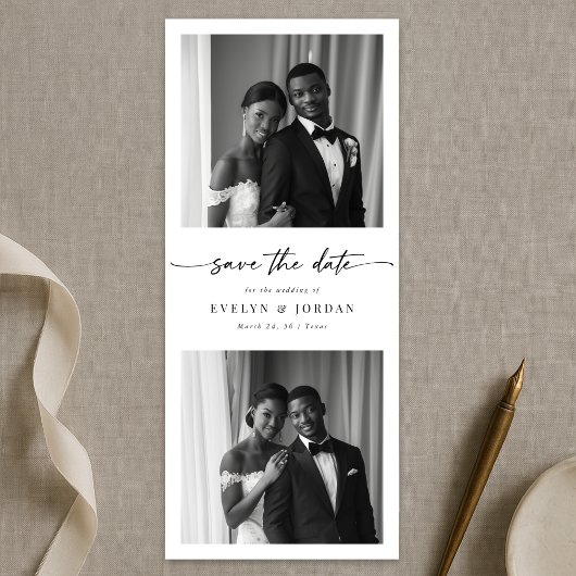Modern Script Elegant Photo Booth Bookmark Wedding セーブザデート