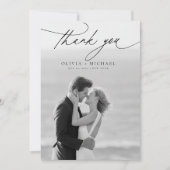 Modern Script Elegant Photo Wedding Thank You Card 招待状 (正面)