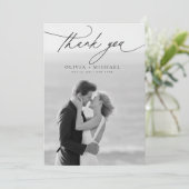 Modern Script Elegant Photo Wedding Thank You Card 招待状 (スタンド正面)