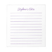 Modern Script Elegant Purple Lined Personalized ノートパッド (正面)