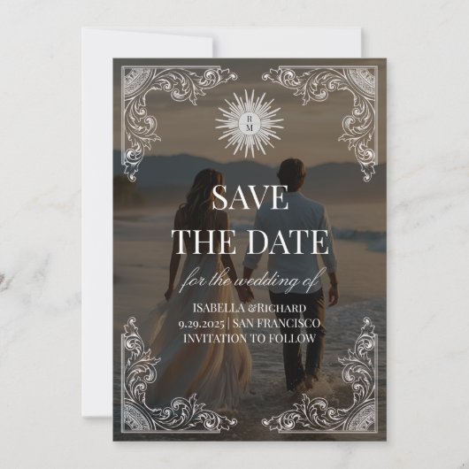 Modern Script Elegant Wedding Photo Save The Date セーブザデート (正面)