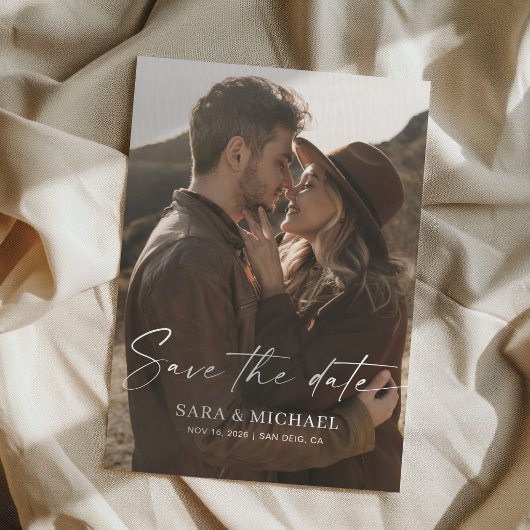 Modern Script Elegant Wedding Photo Save The Date セーブザデート
