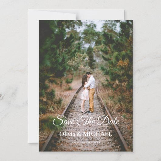 Modern Script Elegant Wedding Photo Save The Date マグネット招待状 (正面)