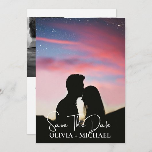 Modern Script Elegant Wedding Save The Date セーブザデート (正面/裏面)