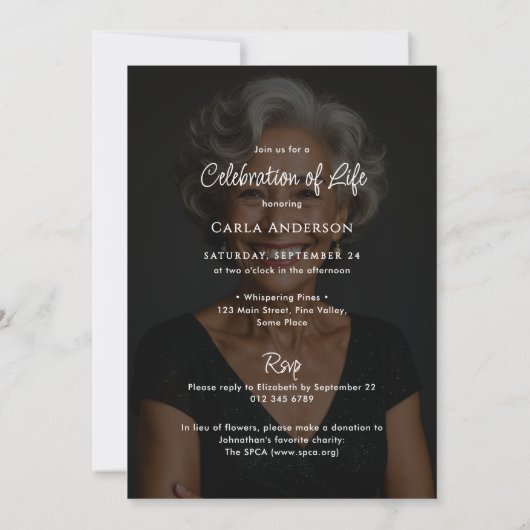 Modern Script Eucalyptus Photo Funeral/Memorial 招待状 (裏面)