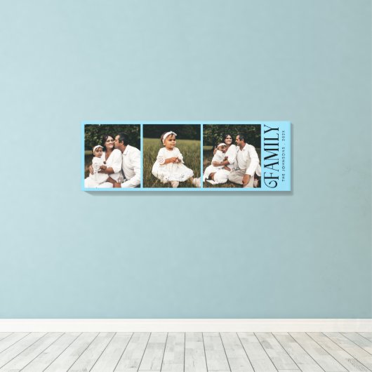 Modern Script Family Custom 3 Photos Name キャンバスプリント (インサイチュ (ウッドフロア))