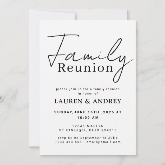 Modern Script Family Gathering Party 招待状 (正面)