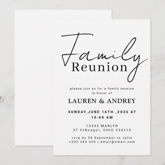 Modern Script Family Gathering Party 招待状 (正面/裏面)