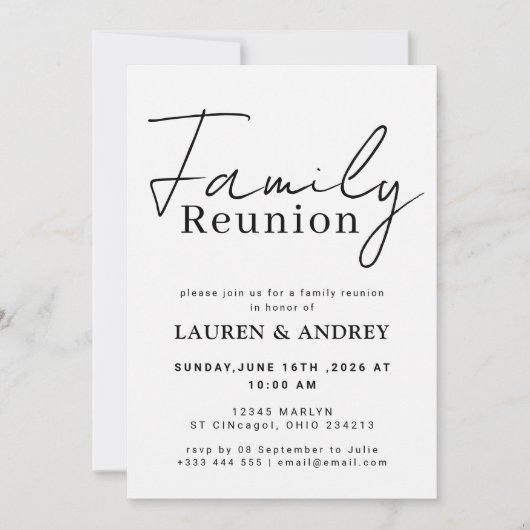 Modern Script Family Gathering Party 招待状 (正面)