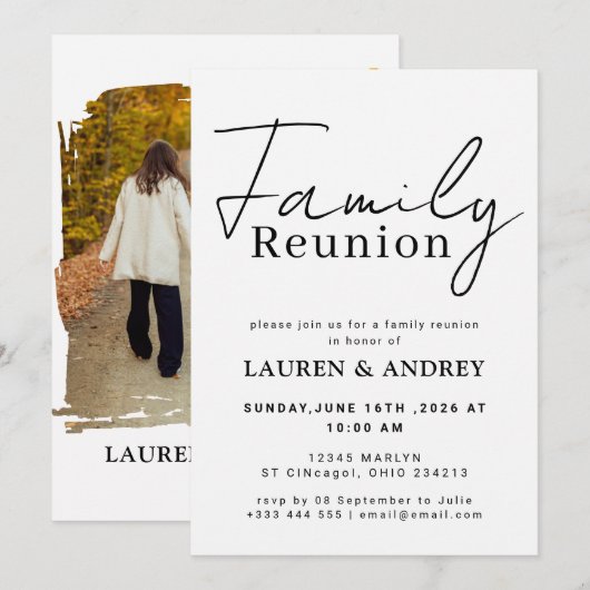 Modern Script Family Gathering Party 招待状 (正面/裏面)