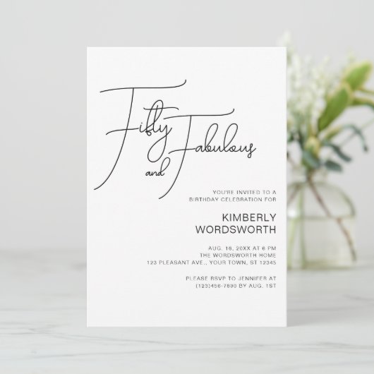 Modern Script Fifty and Fabulous 50th Birthday 招待状 (スタンド正面)