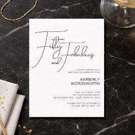Modern Script Fifty and Fabulous 50th Birthday 招待状