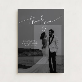 Modern script font photo wedding thank you card 招待状