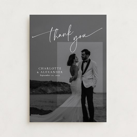 Modern script font photo wedding thank you card 招待状
