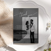 Modern script font photo wedding thank you card 招待状
