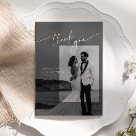 Modern script font photo wedding thank you card 招待状